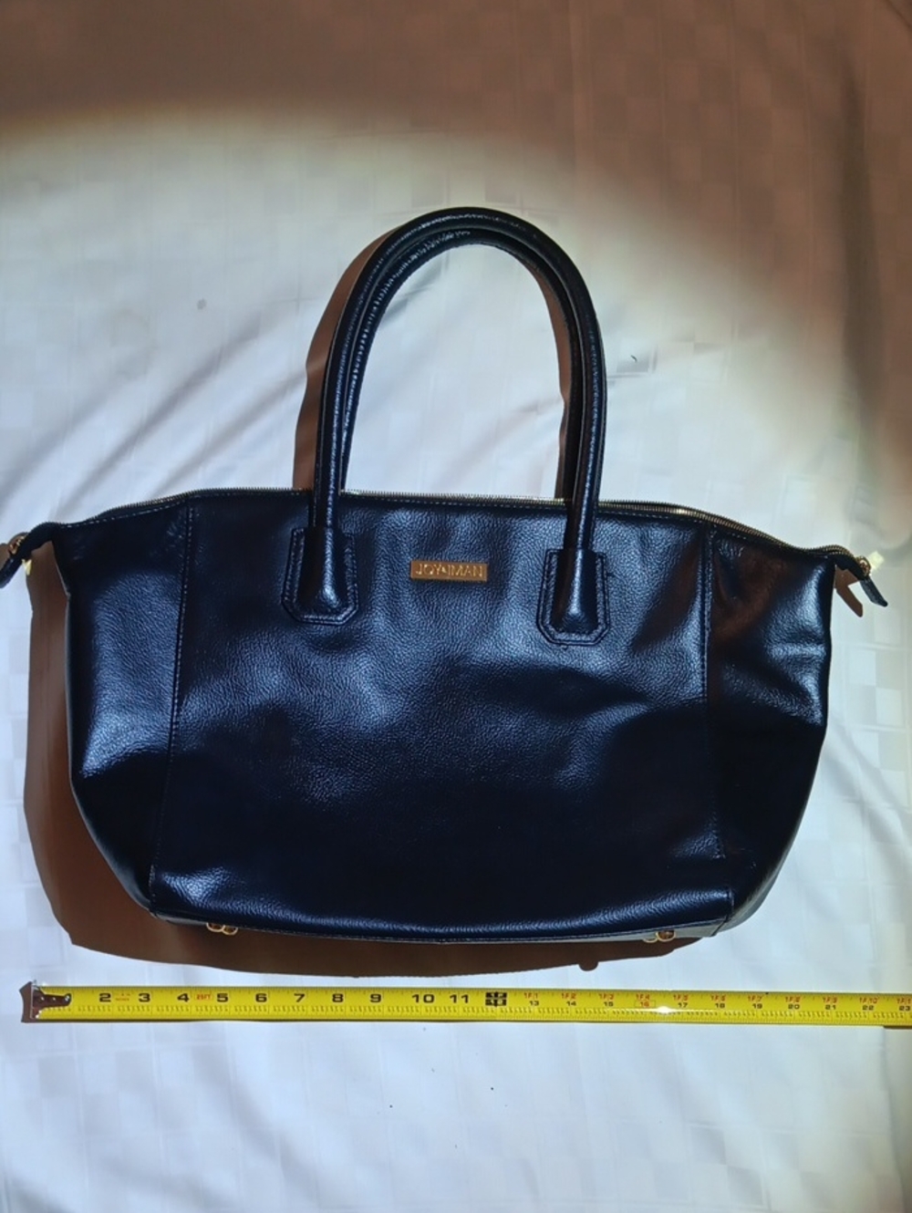 Joy & Iman Black Satchel with Gold Logo Plate